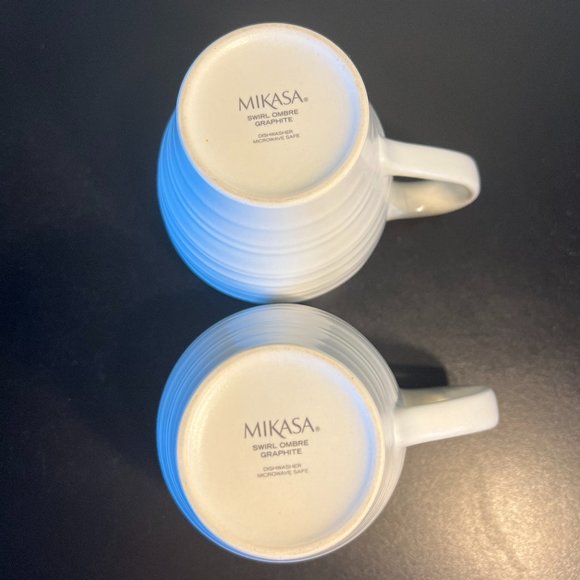 Set of 2 Mikasa SWIRL OMBRE GRAPHITE Tapered Embossed Ribbed Stoneware Mugs - Picture 6 of 8